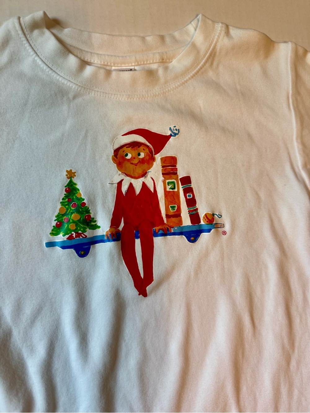 Kids White Long-Sleeve Elf on the Shelf Tee